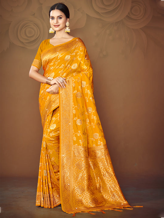 Orange Silk Saree With Blouse Piece