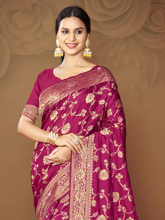 Magenta Silk Saree With Blouse Piece