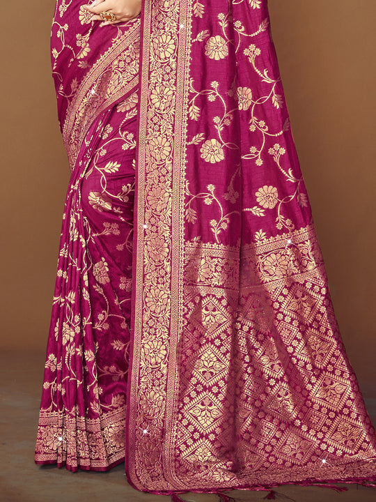 Magenta Silk Saree With Blouse Piece