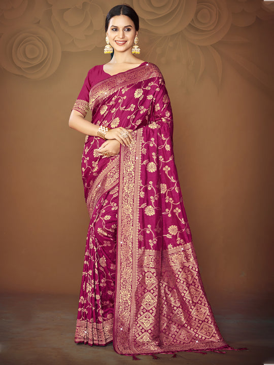 Magenta Silk Saree With Blouse Piece