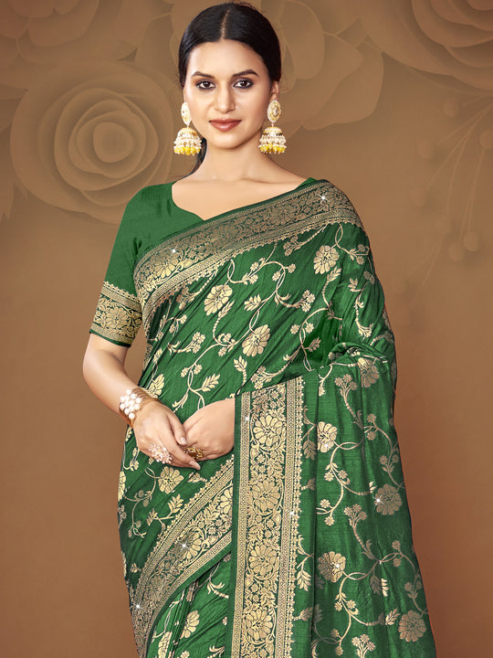 Green Silk Saree With Blouse Piece