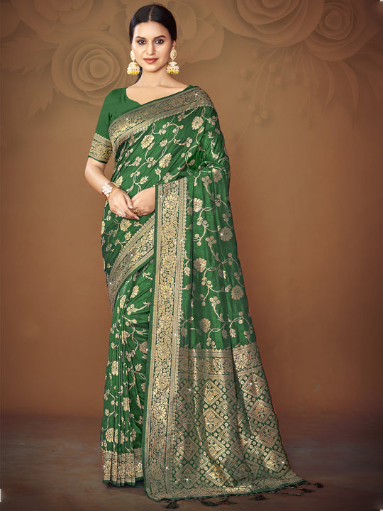 Green Silk Saree With Blouse Piece