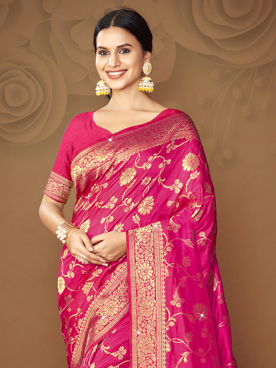 Pink Silk Saree With Blouse Piece