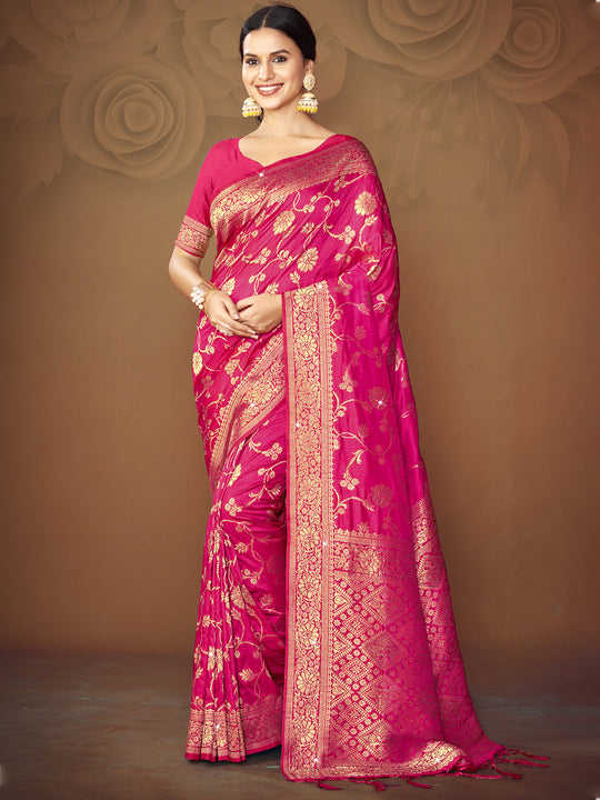 Pink Silk Saree With Blouse Piece