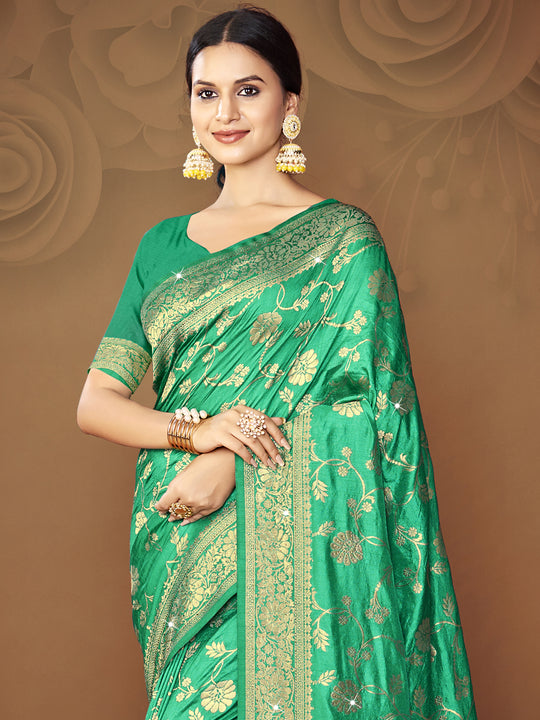 Teal Silk Saree With Blouse Piece