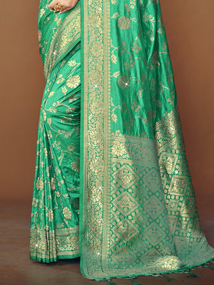 Teal Silk Saree With Blouse Piece