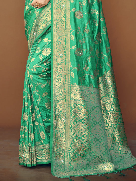 Teal Silk Saree With Blouse Piece