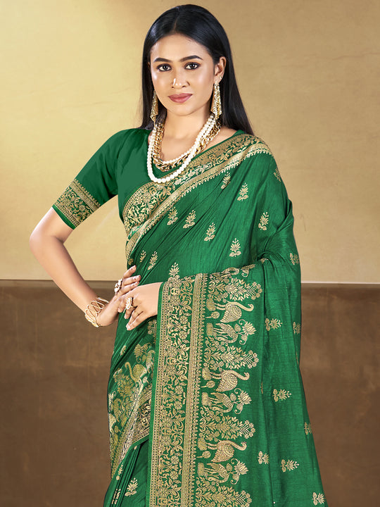 Green Silk Saree With Blouse Piece