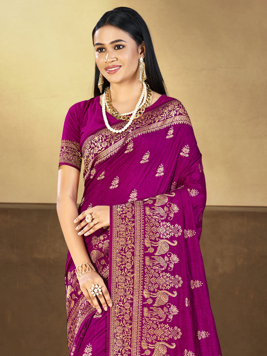 Purple Silk Saree With Blouse Piece