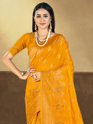 Orange Silk Saree With Blouse Piece