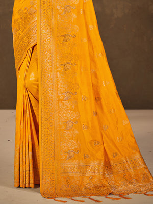 Orange Silk Saree With Blouse Piece
