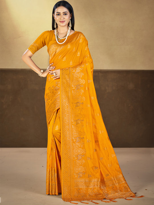 Orange Silk Saree With Blouse Piece