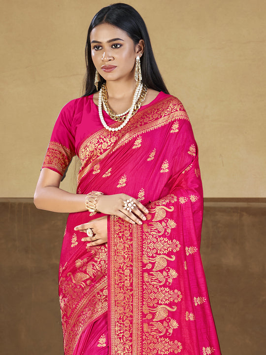 Pink Silk Saree With Blouse Piece