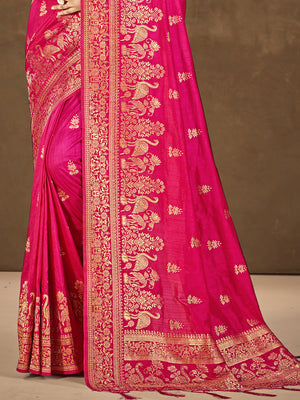 Pink Silk Saree With Blouse Piece