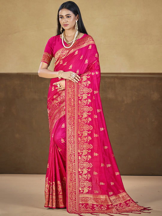 Pink Silk Saree With Blouse Piece
