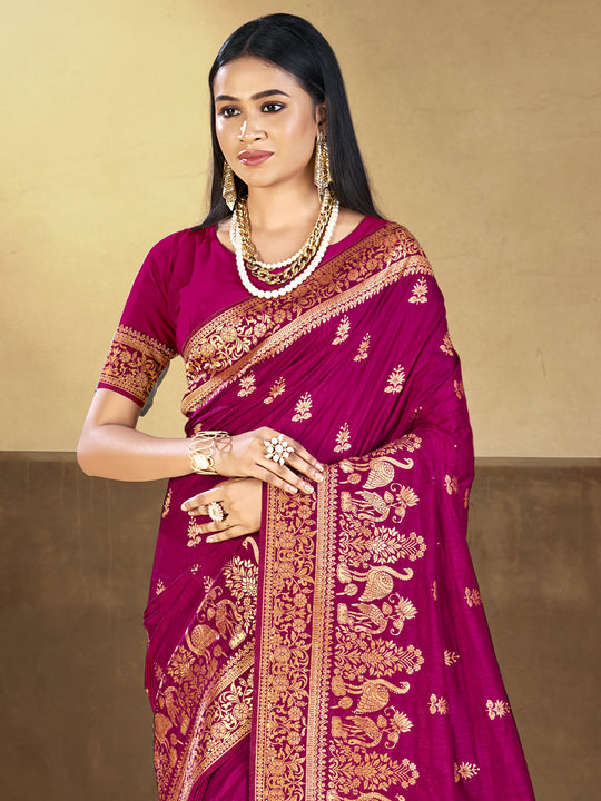 Magenta Silk Saree With Blouse Piece