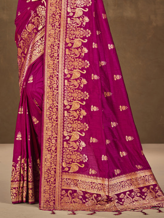 Magenta Silk Saree With Blouse Piece