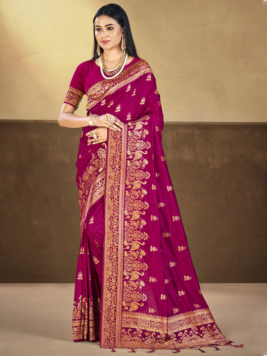 Magenta Silk Saree With Blouse Piece
