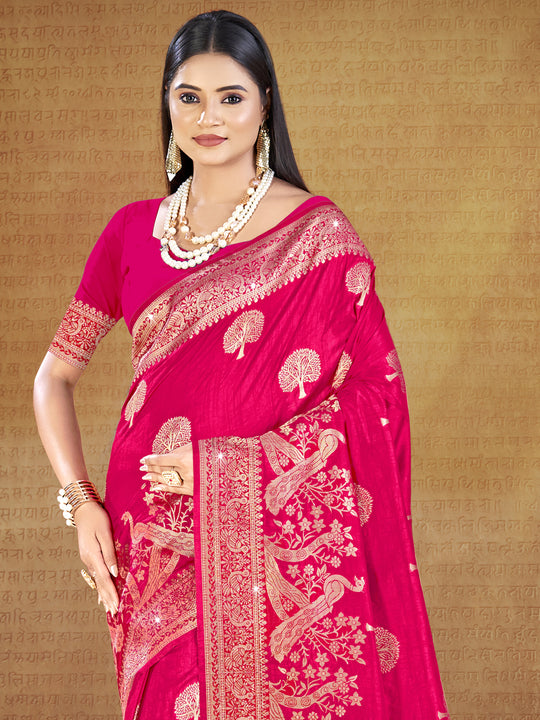 Pink Silk Saree With Blouse Piece