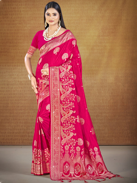 Pink Silk Saree With Blouse Piece