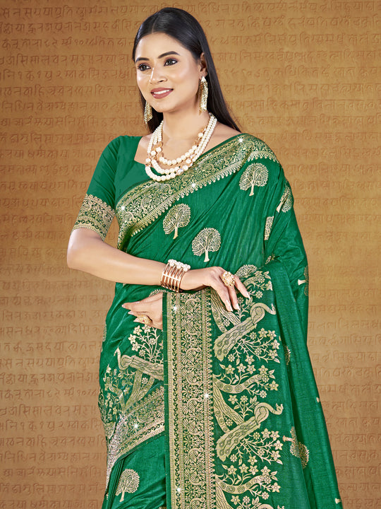 Green Silk Saree With Blouse Piece