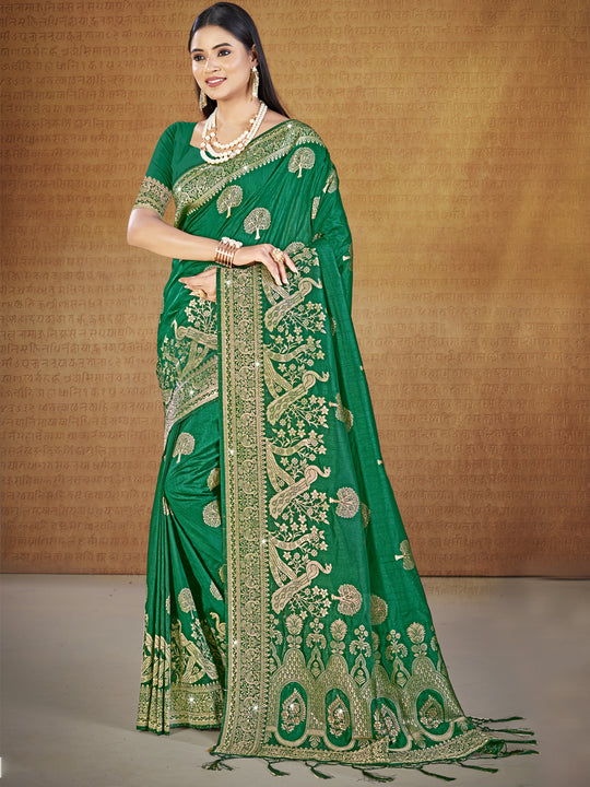 Green Silk Saree With Blouse Piece