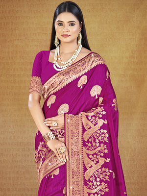 Magenta Silk Saree With Blouse Piece
