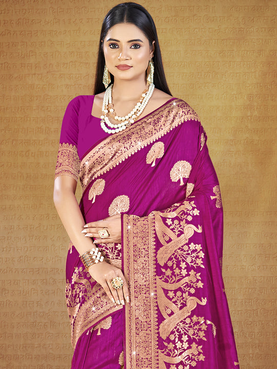 Magenta Silk Saree With Blouse Piece