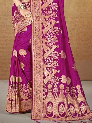 Magenta Silk Saree With Blouse Piece