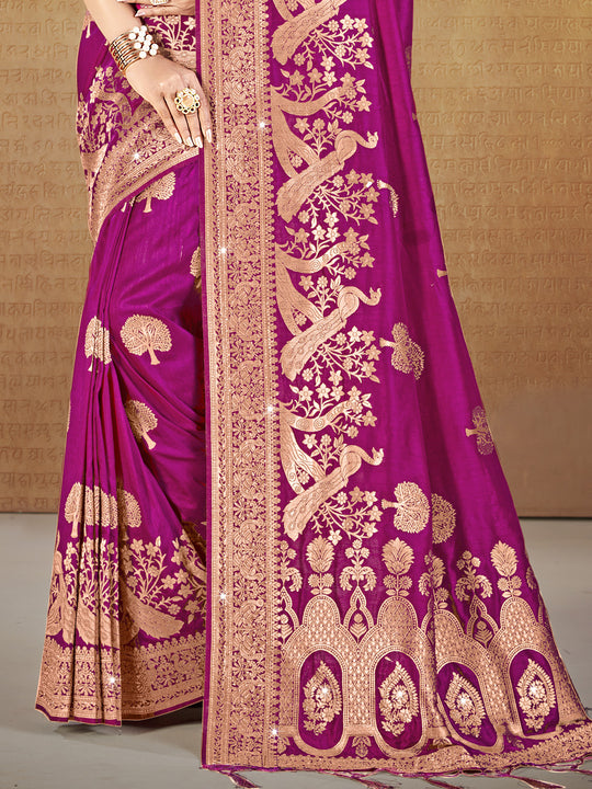 Magenta Silk Saree With Blouse Piece