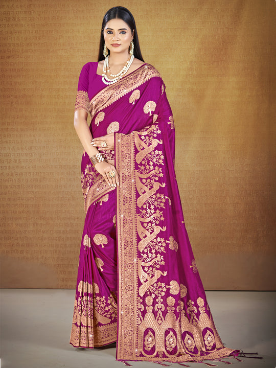Magenta Silk Saree With Blouse Piece