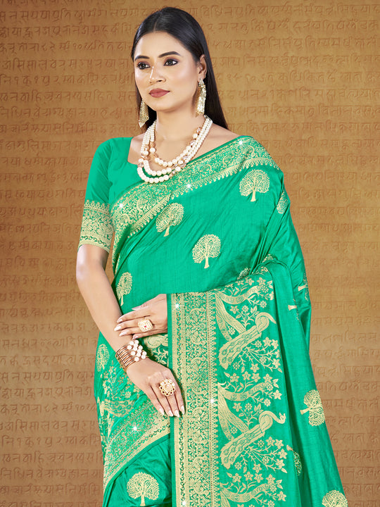 Teal Silk Saree With Blouse Piece