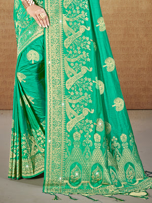 Teal Silk Saree With Blouse Piece