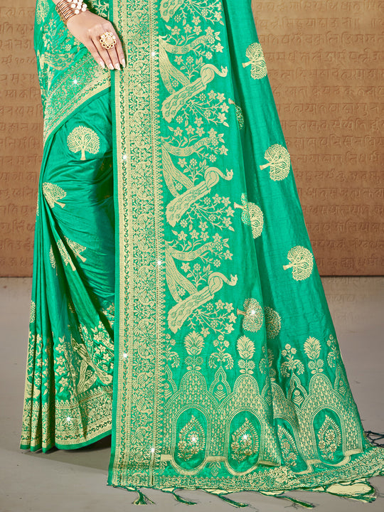 Teal Silk Saree With Blouse Piece