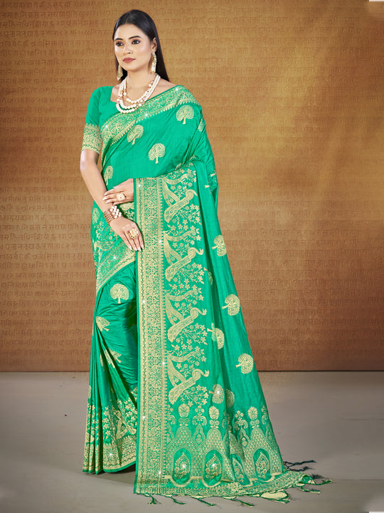 Teal Silk Saree With Blouse Piece