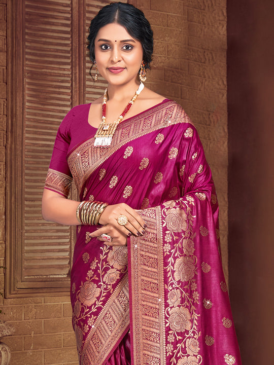 Magenta Silk Saree With Blouse Piece