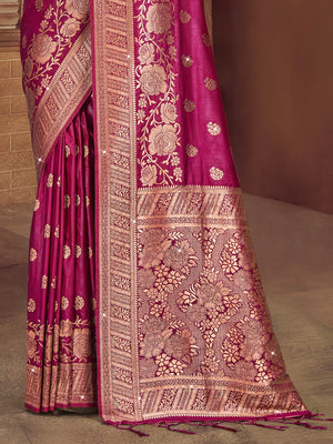 Magenta Silk Saree With Blouse Piece