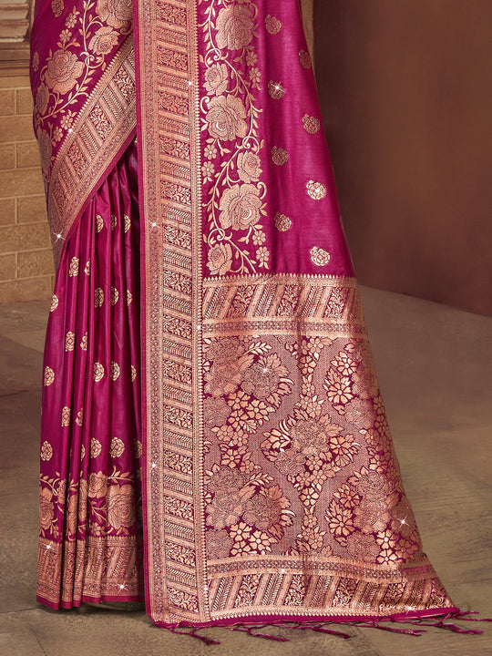 Magenta Silk Saree With Blouse Piece