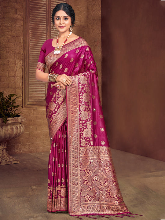Magenta Silk Saree With Blouse Piece