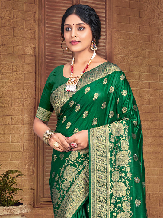 Green Silk Saree With Blouse Piece