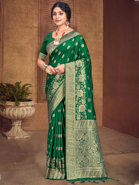 Green Silk Saree With Blouse Piece