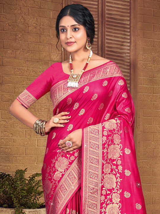 Pink Silk Saree With Blouse Piece