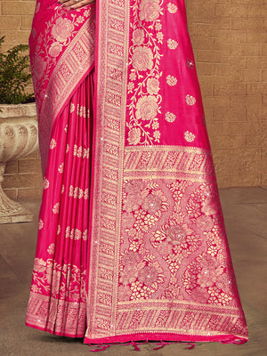 Pink Silk Saree With Blouse Piece