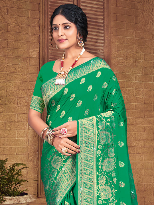 Teal Silk Saree With Blouse Piece