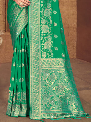 Teal Silk Saree With Blouse Piece