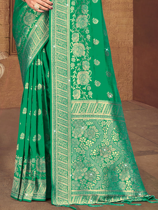Teal Silk Saree With Blouse Piece