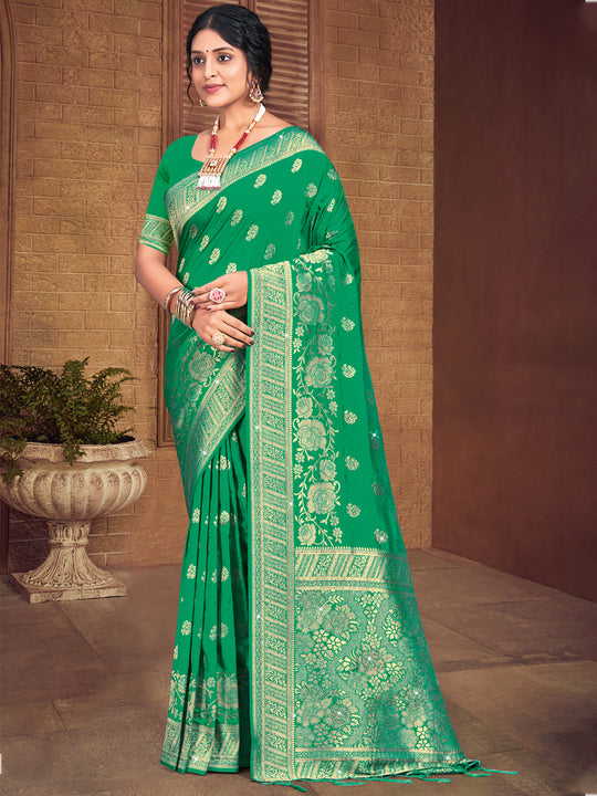 Teal Silk Saree With Blouse Piece