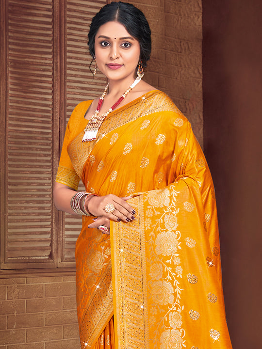 Yellow Silk Saree With Blouse Piece