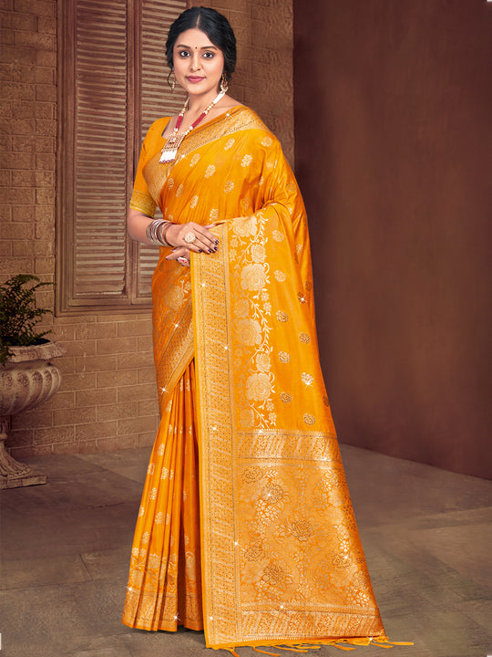Yellow Silk Saree With Blouse Piece