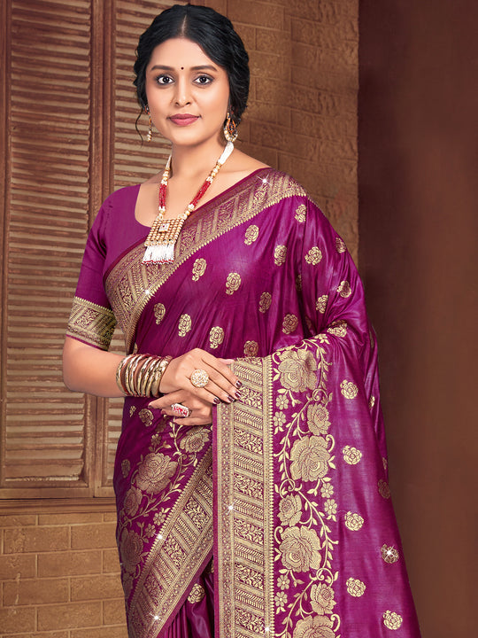 Purple Silk Saree With Blouse Piece